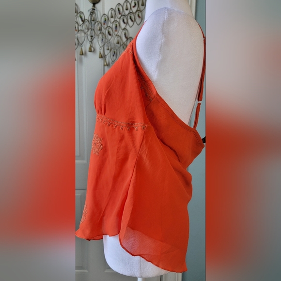 Vintage Y2K Asymetric Empire Tank Women's 12 Orange & Gold Boho New York & Co. - Picture 2 of 11